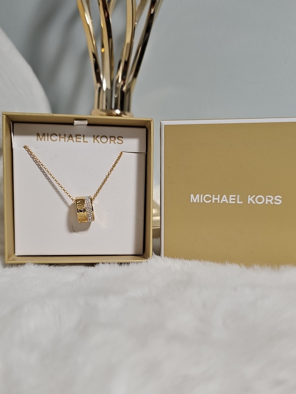 NEW! Michael Kors Gold-Tone Pavé Ring Pendant Necklace